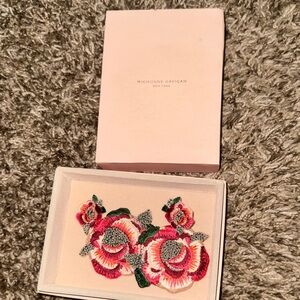 Mignonne Gavigan Pink and Green Floral Embroidered Hair Clip Set